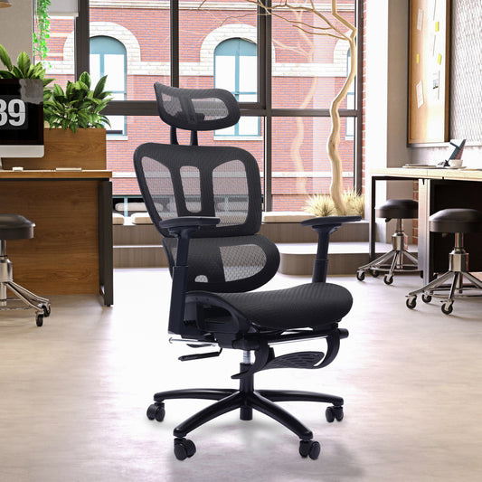 TREATLIFE HOME Adjustable Ergonomic Black Mesh Office Chair with Headrest and Footrest for Optimal Comfort and Support