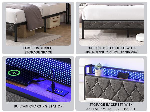 Metal bed frame with ample underbed storage space