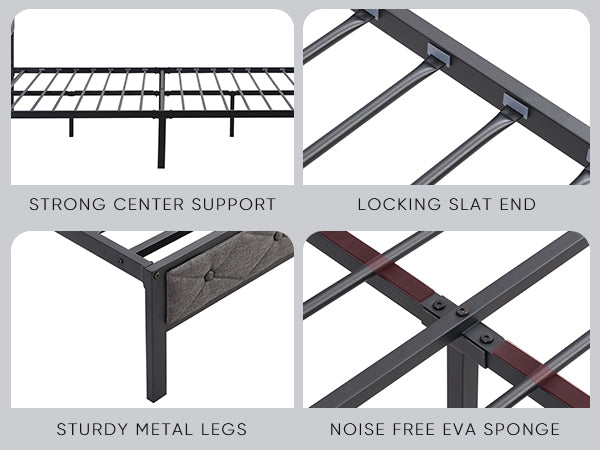 Metal bed frame with strong center support slats