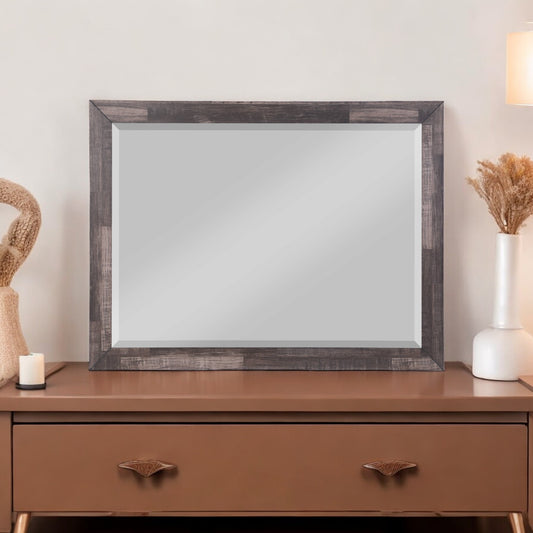 Distressed wood framed wall mirror