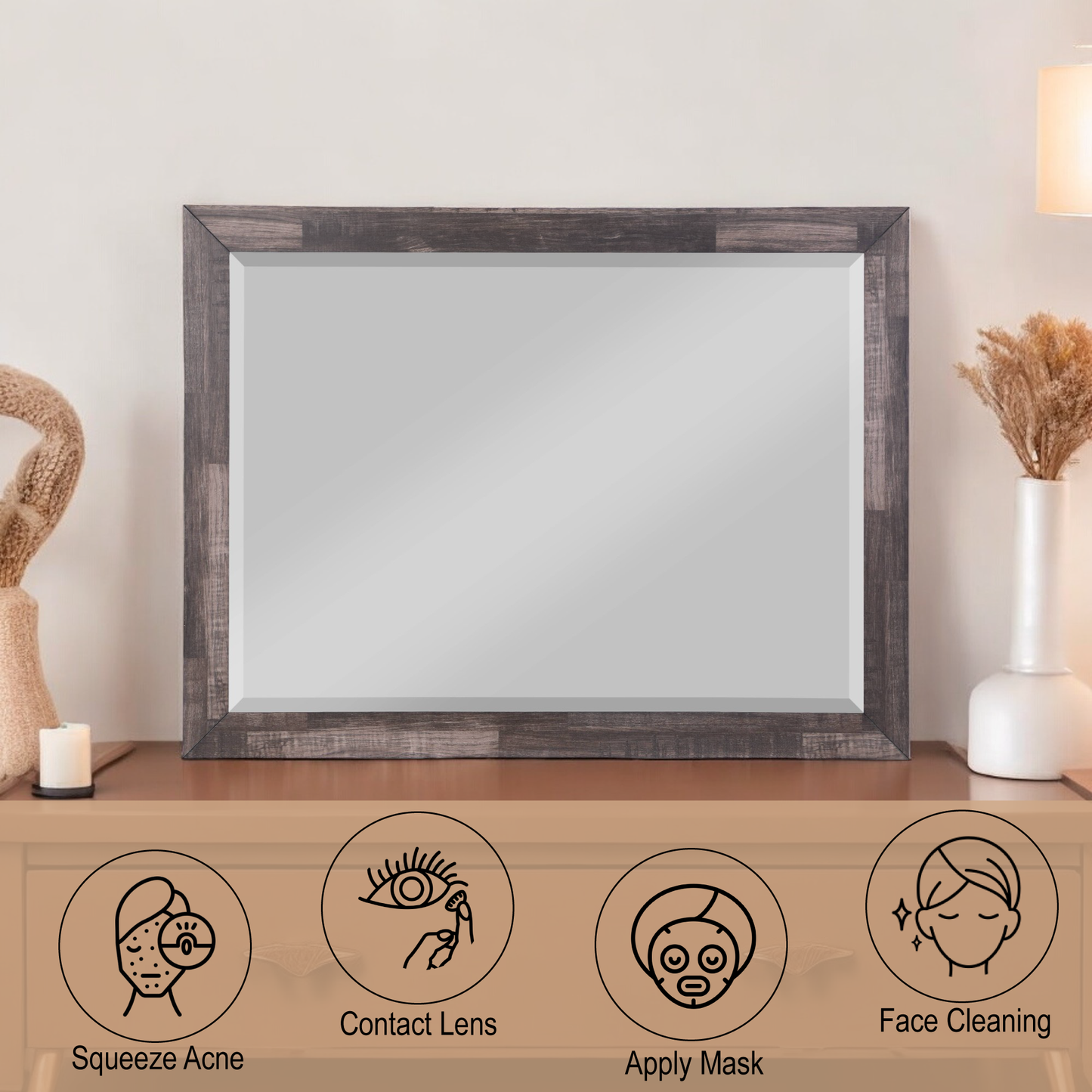 Distressed wood frame mirror for vanity