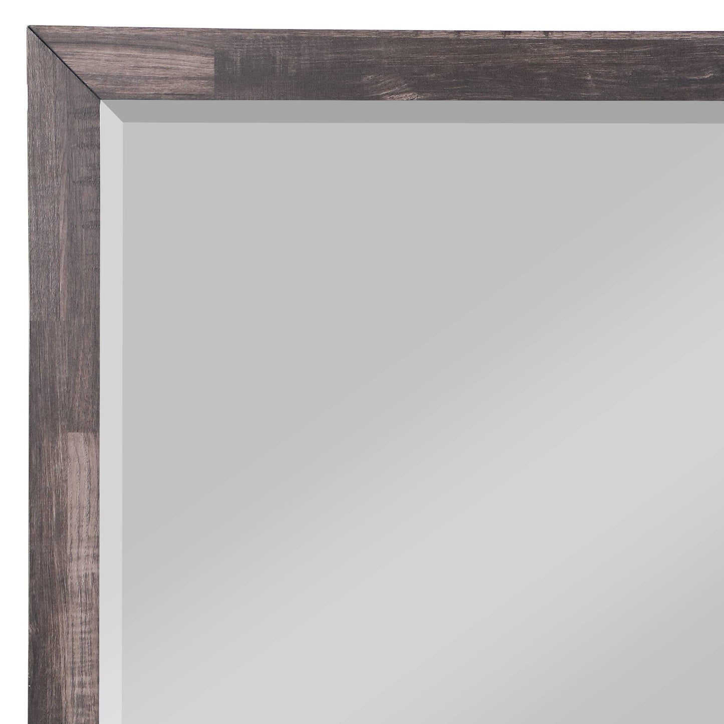 Rustic grey wood framed mirror with beveled glass
