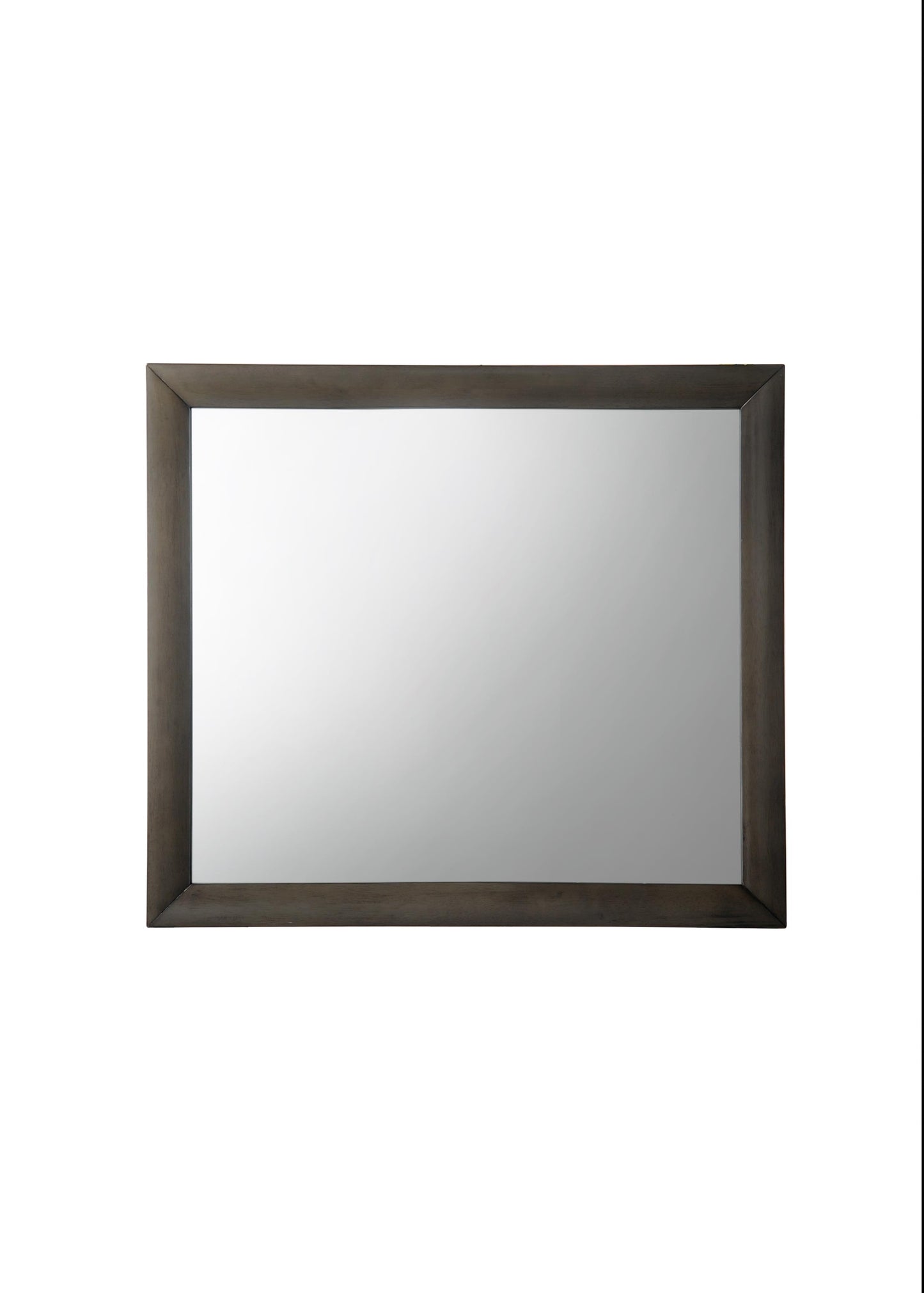 Rustic wood framed rectangular vanity mirror with grey finish
