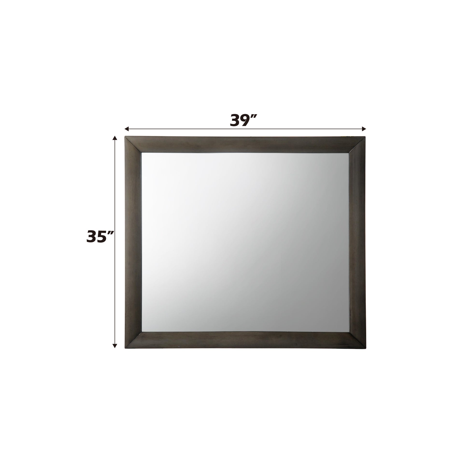 dark wood framed rectangular vanity mirror