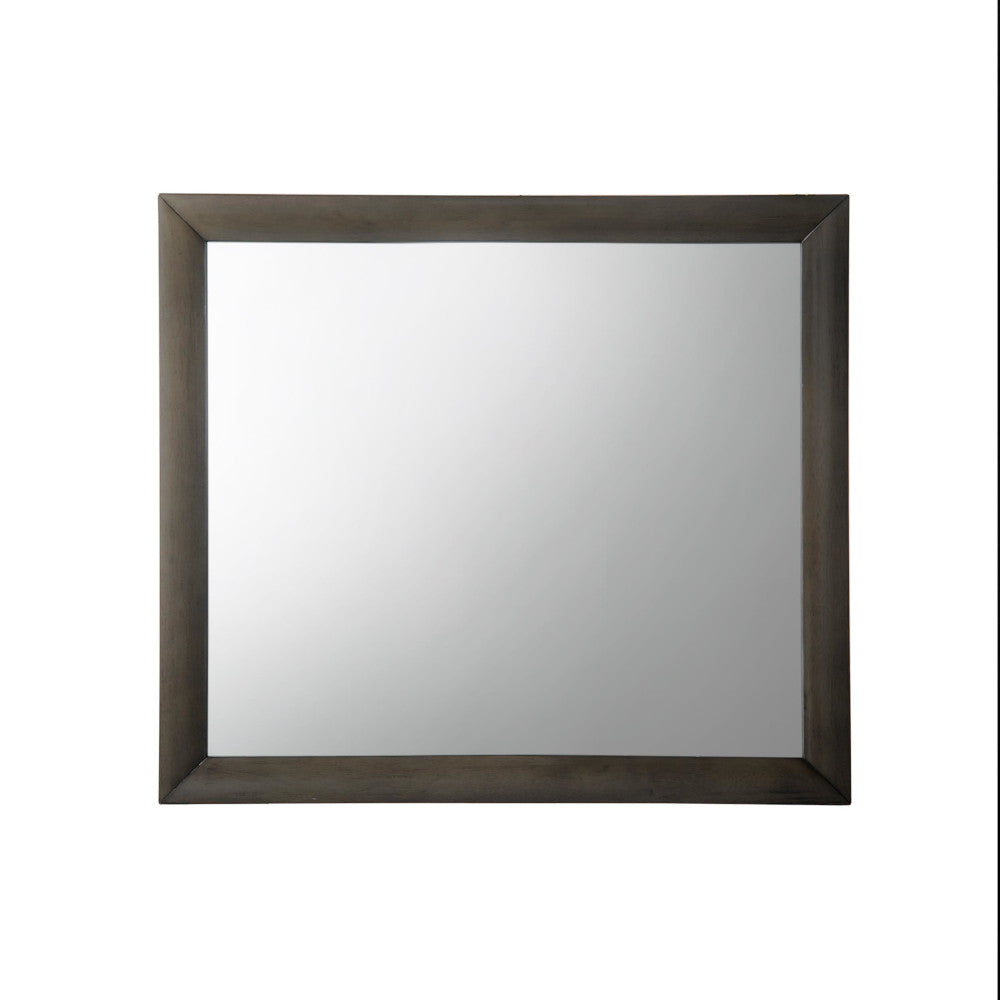 Rectangular wood framed mirror with dark gray finish