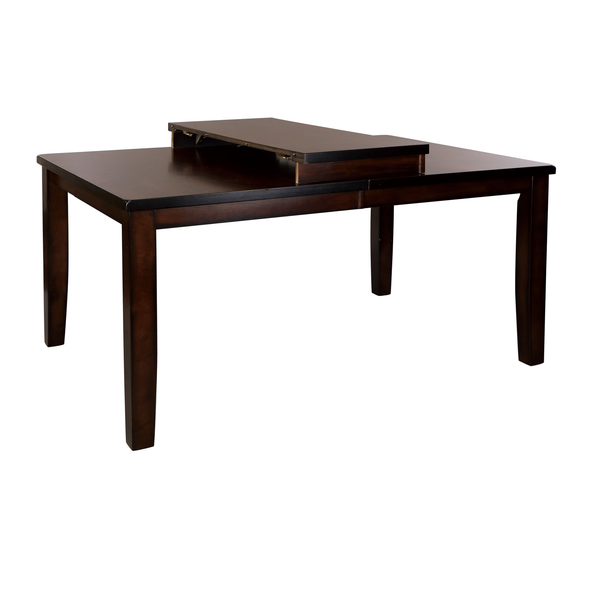 Dark wood dining table with expandable leaf