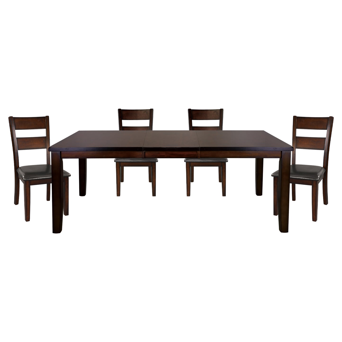 Dark cherry wood dining table with  chairs and  benches
