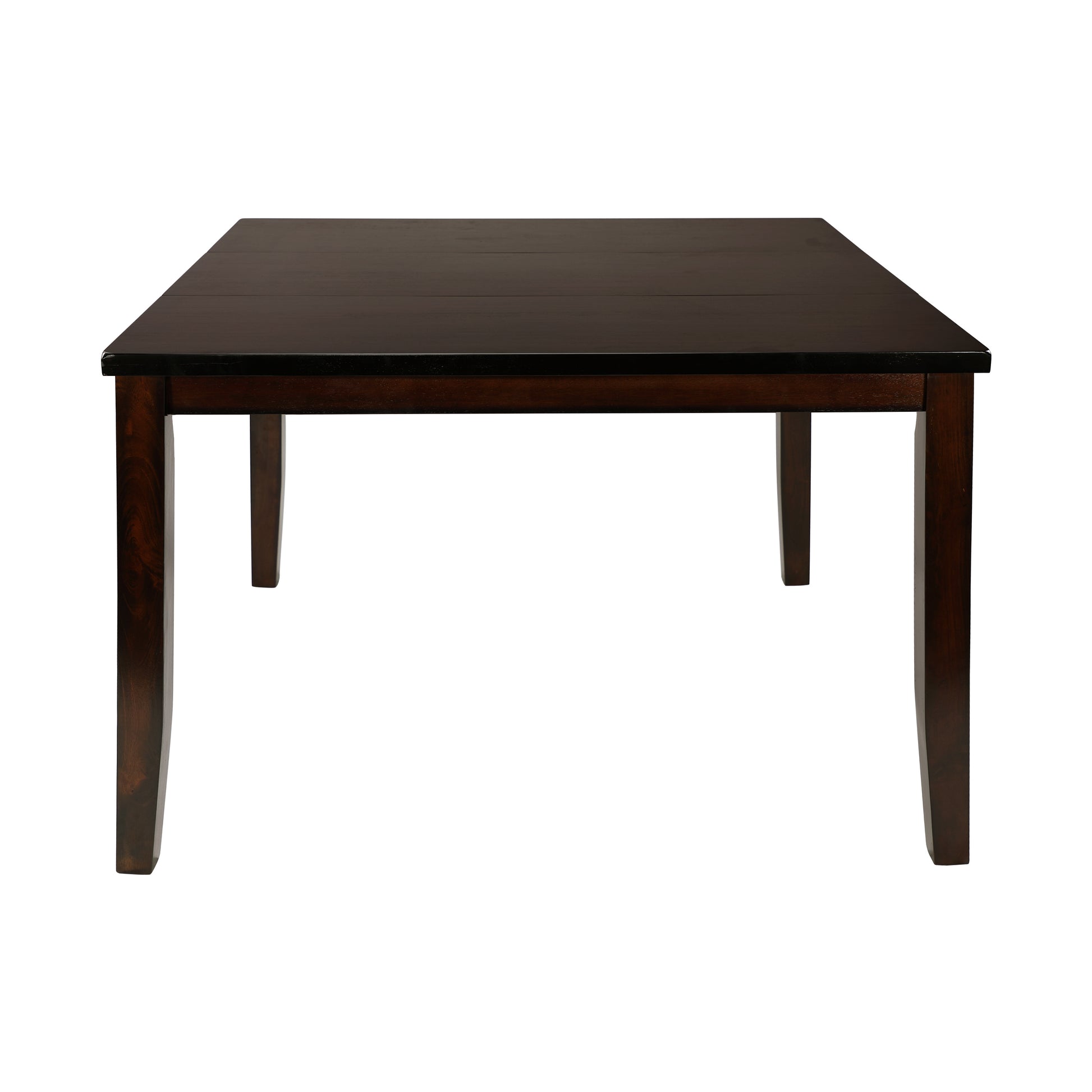Dark wood rectangular dining table with straight legs on a white background