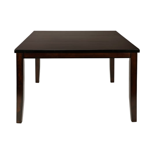 Dark wood rectangular dining table with straight legs on a white background