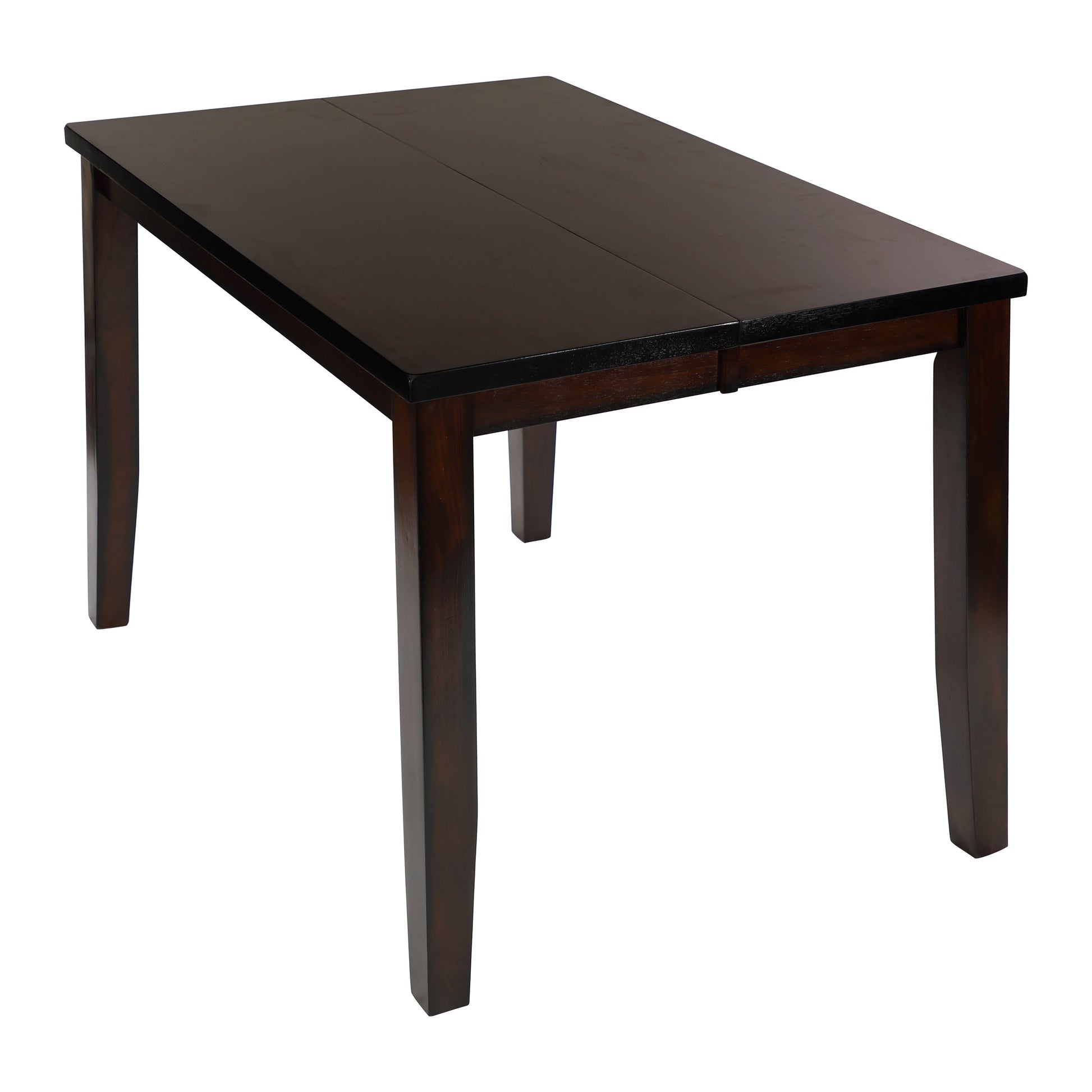Dark brown rectangular dining table with tapered legs