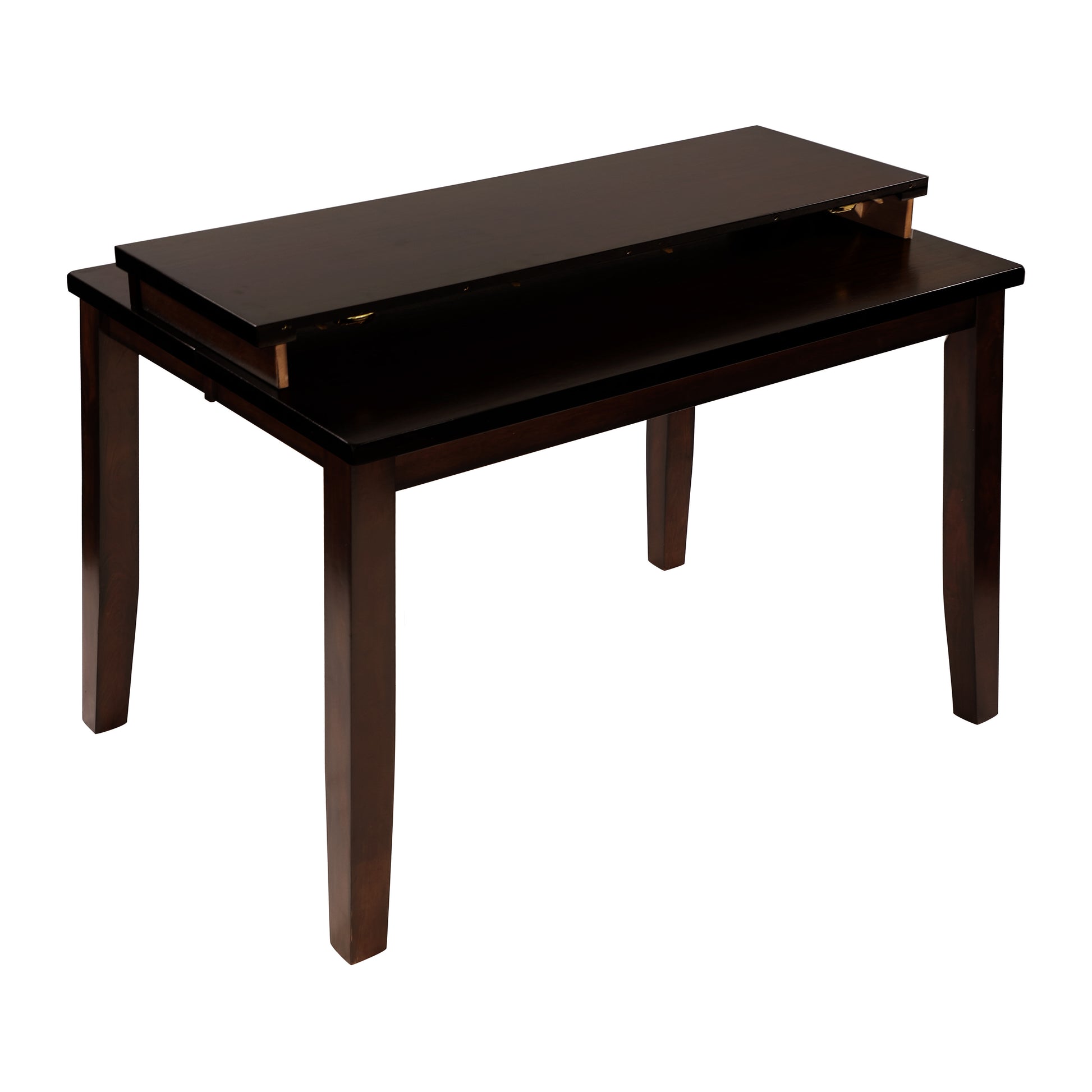 Dark brown wooden desk with a pullout shelf