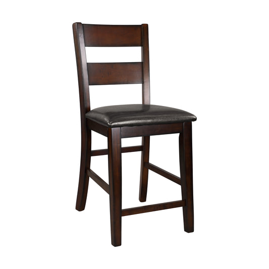 TREATLIFE HOME Set of 2 Cherry Wooden Counter Height Chairs with Dark Brown Leather Seats, Classic Transitional Style