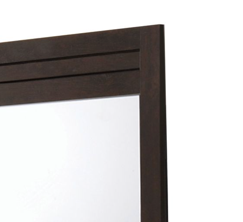 Dark wood framed mirror with horizontal slat detail