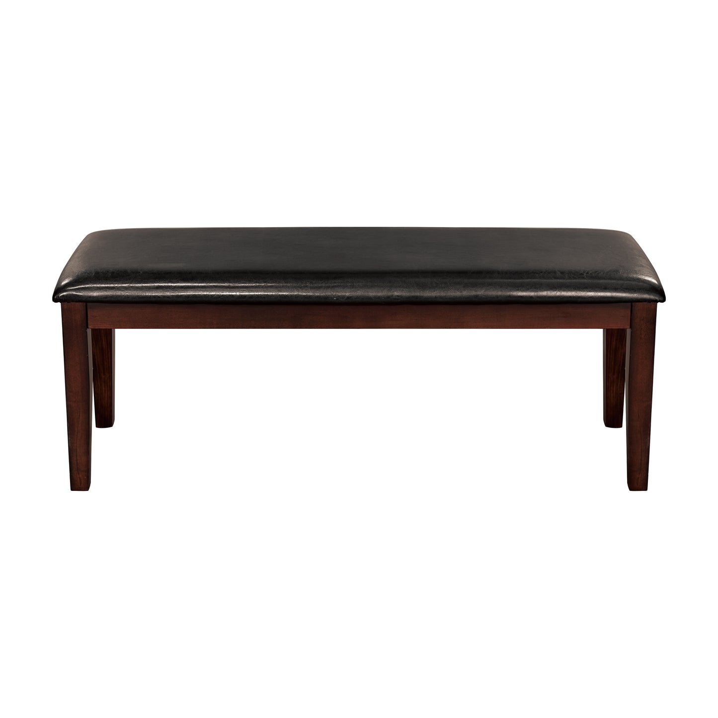 Dark brown upholstered bench with wooden legs
