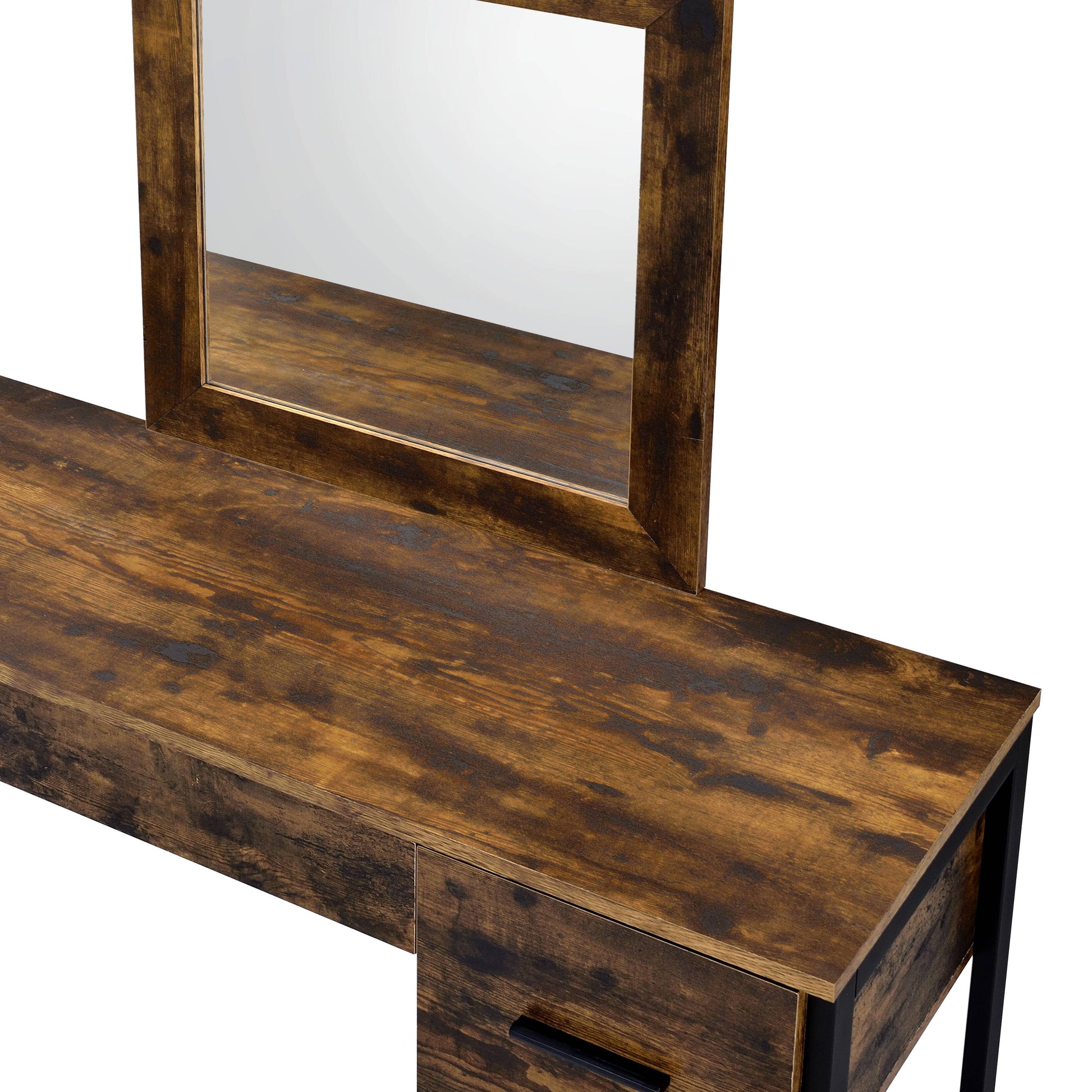 Rustic oak veneer vanity table with mirror