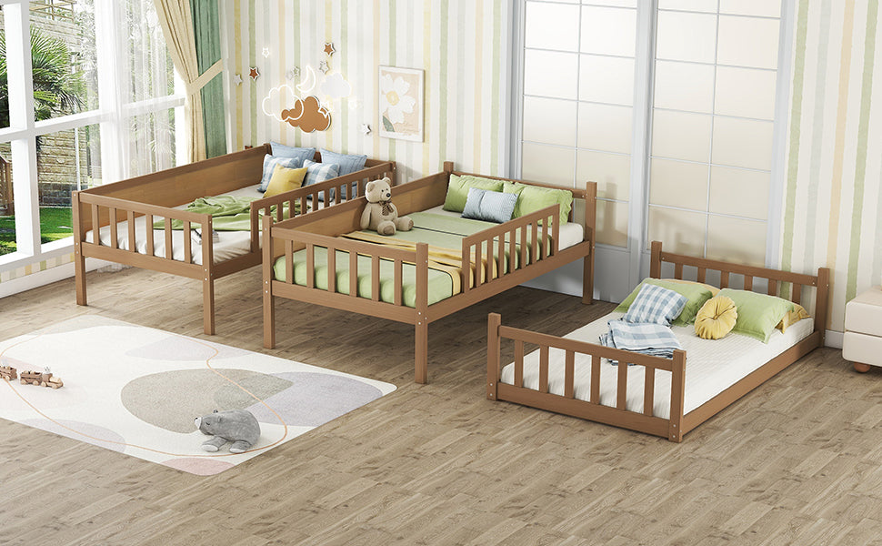 Wooden toddler bed with guardrails and teddy bear perfect for nursery