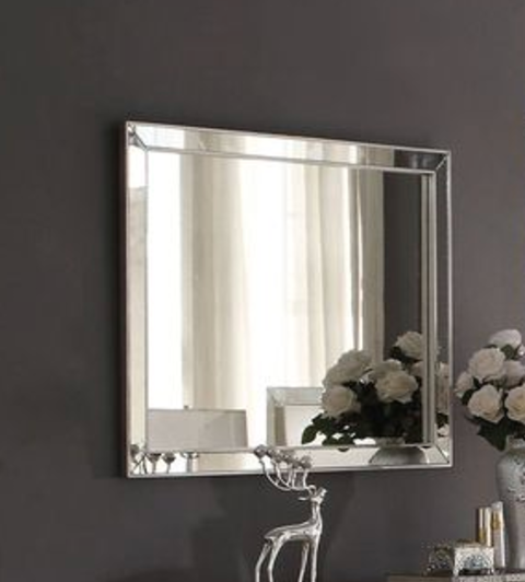 Rectangular mirrored wall mirror with beveled edges