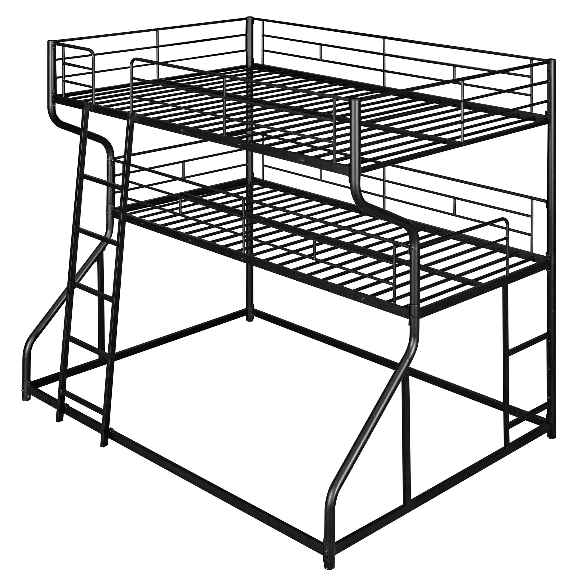 Black metal bunk bed with ladder