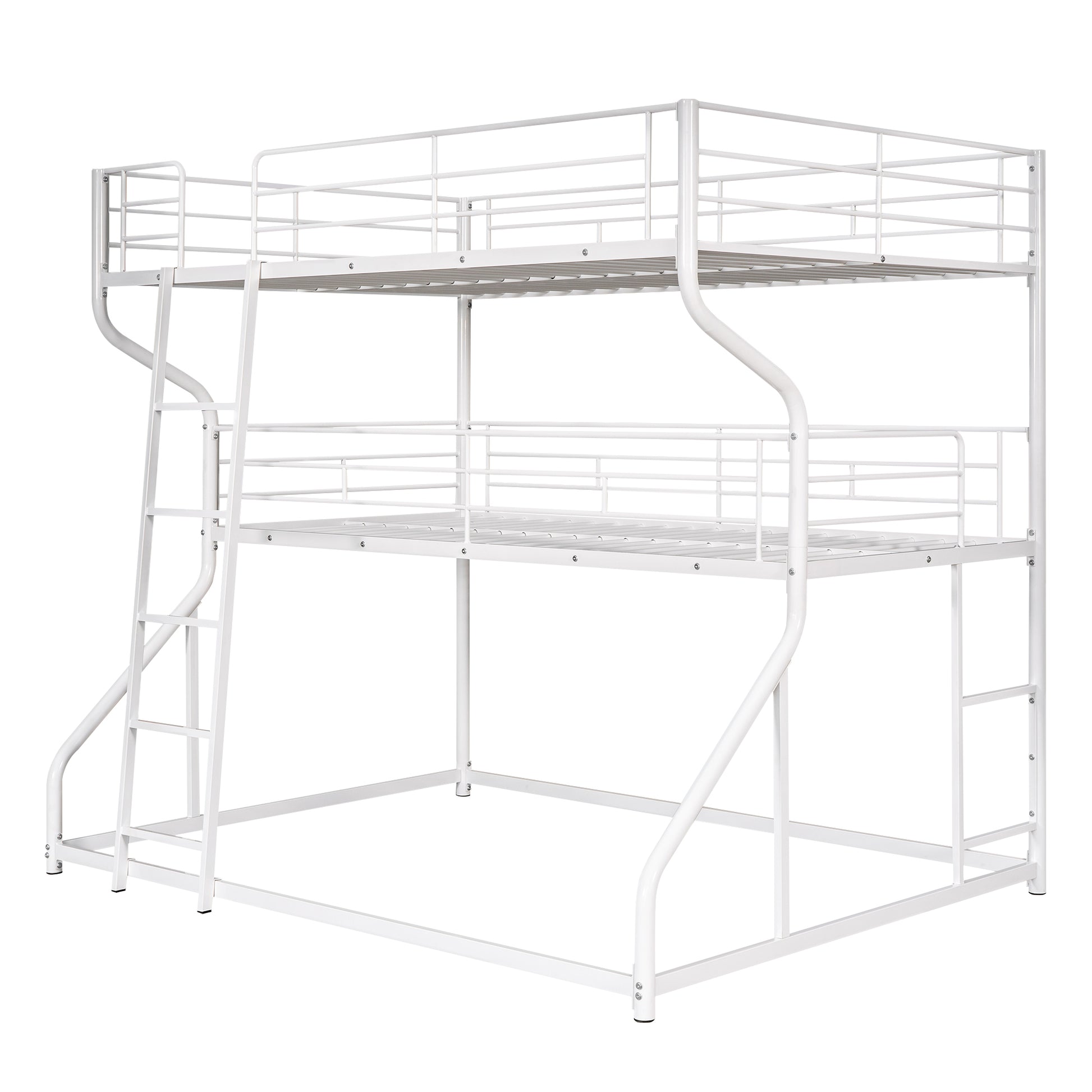 White metal triple bunk bed with integrated ladder