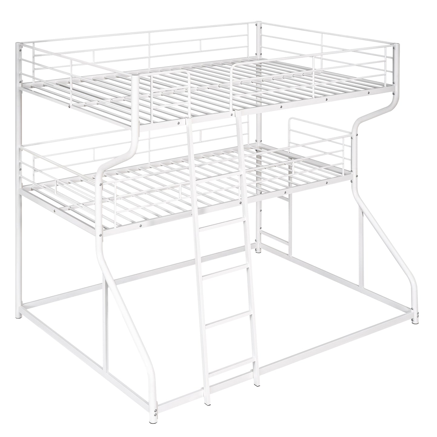 White metal triple bunk bed with ladder for kids