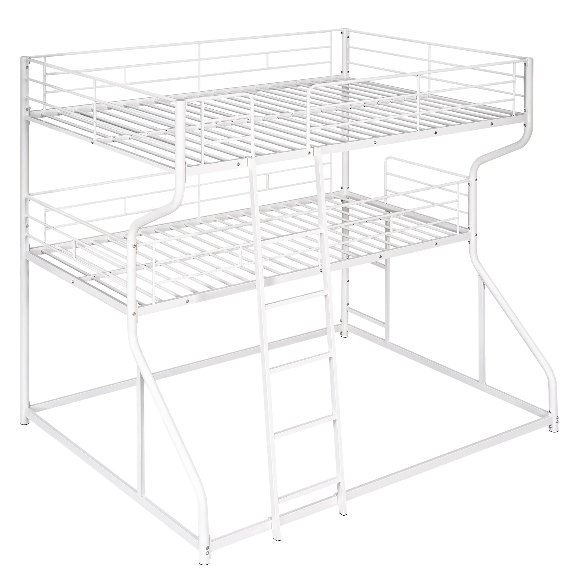 White metal triple bunk bed with ladder for kids
