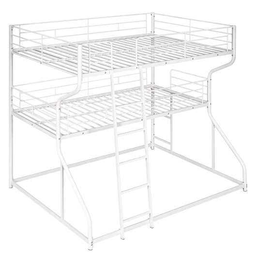 White metal triple bunk bed with ladder for kids