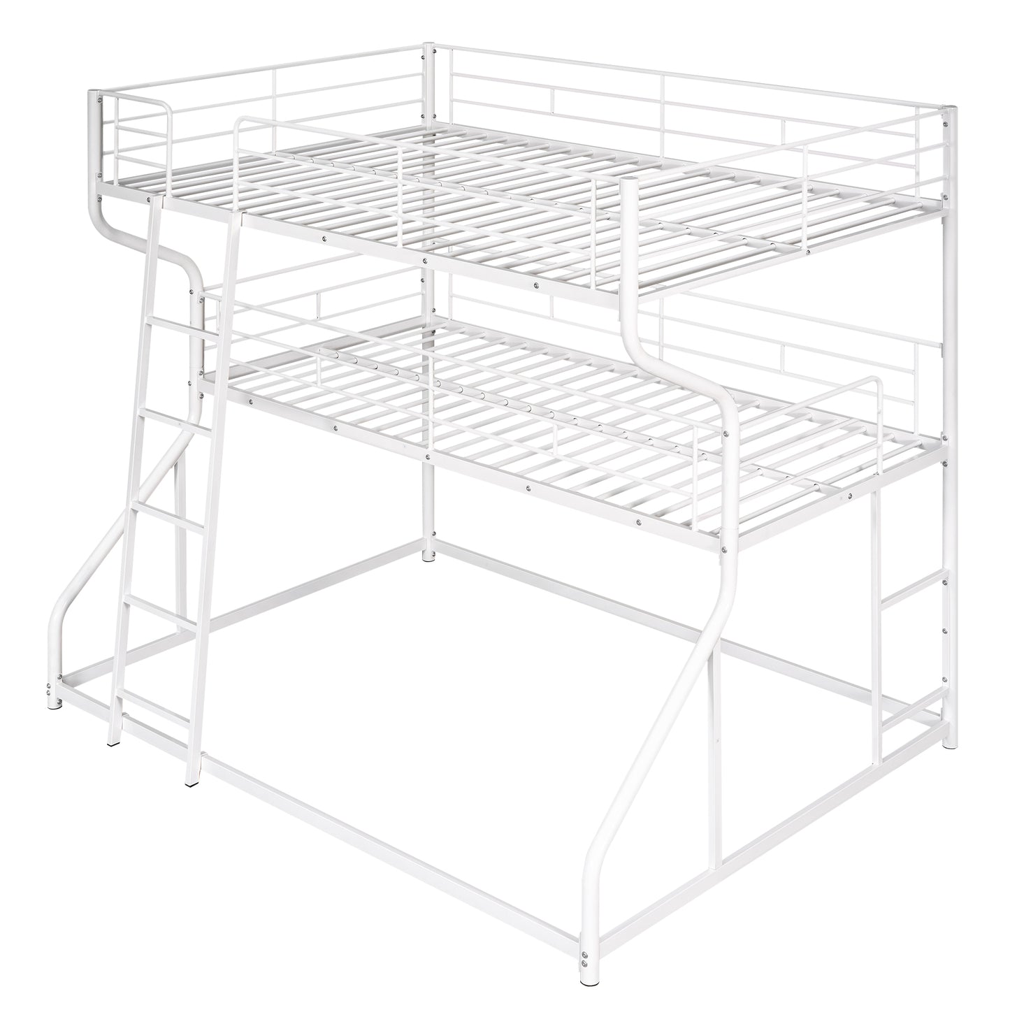 White metal twin over twin bunk bed with integrated ladder