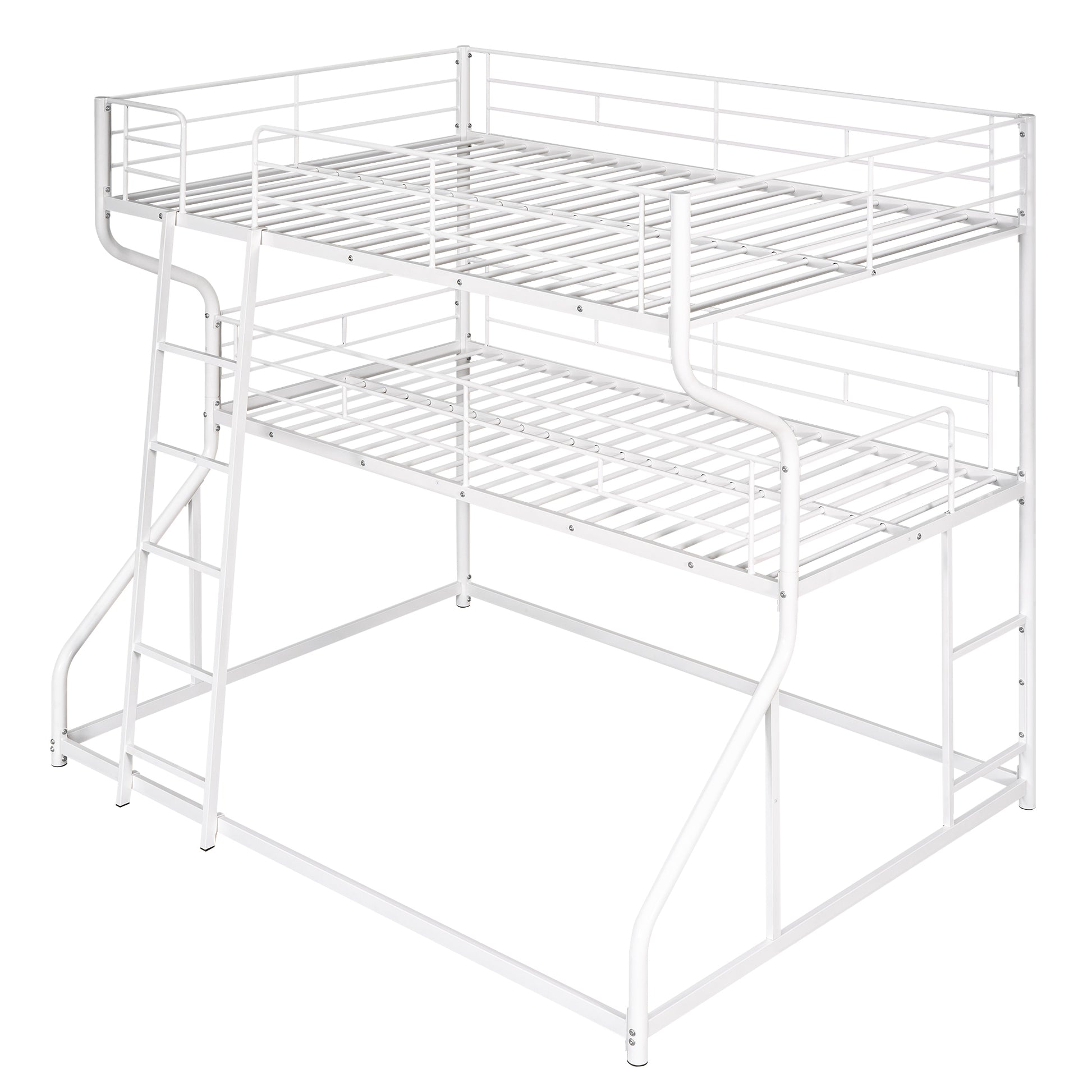White metal twin over twin bunk bed with integrated ladder