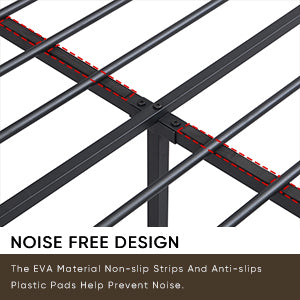 Black metal bed frame with noisefree design