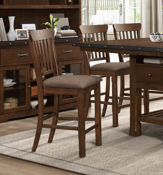 TREATLIFE HOME Set of 2 Wooden Counter Height Chairs, Transitional Style, Dark Brown Upholstered Seat for Dining or Kitchen Use