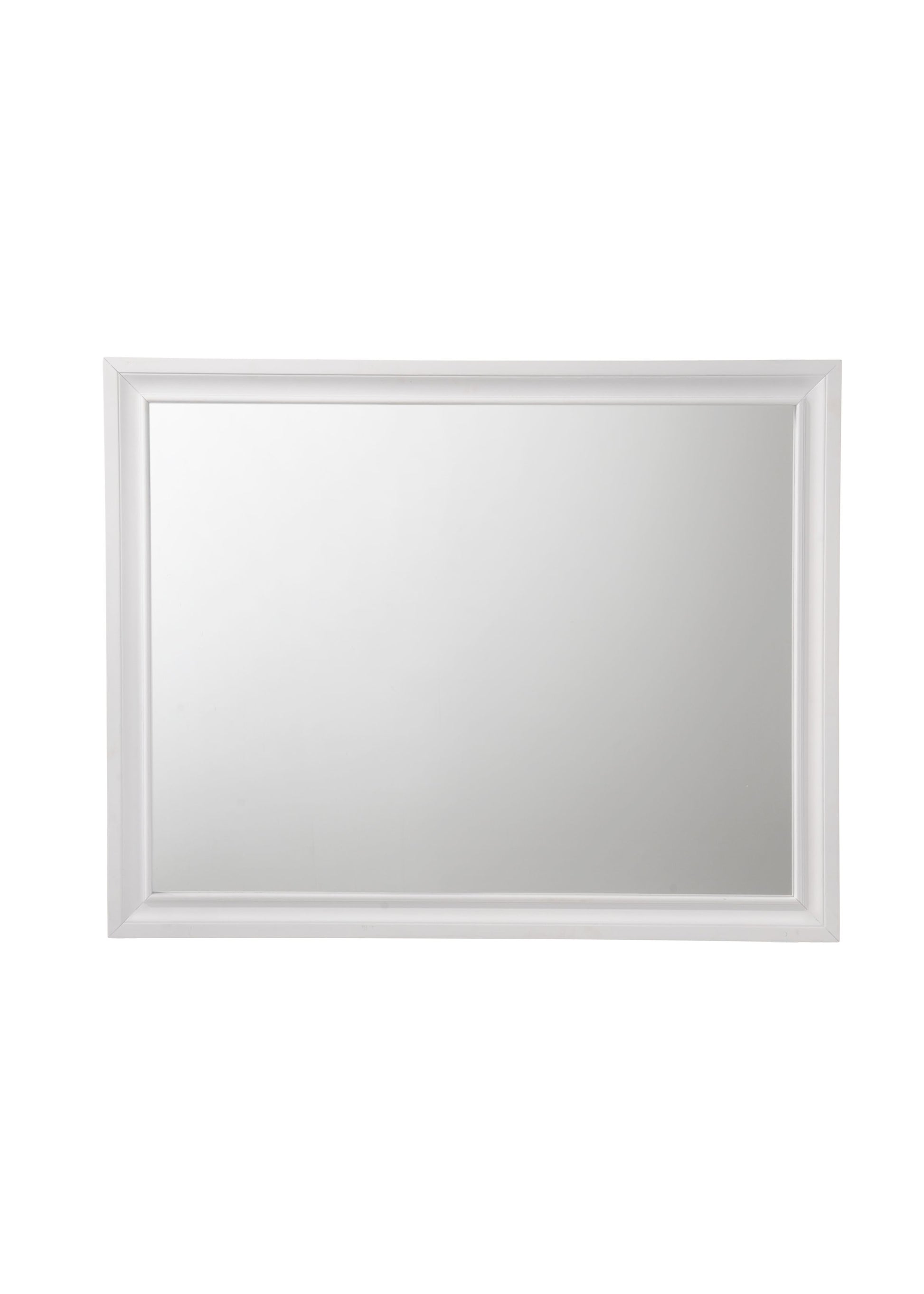 White framed rectangular wall mirror