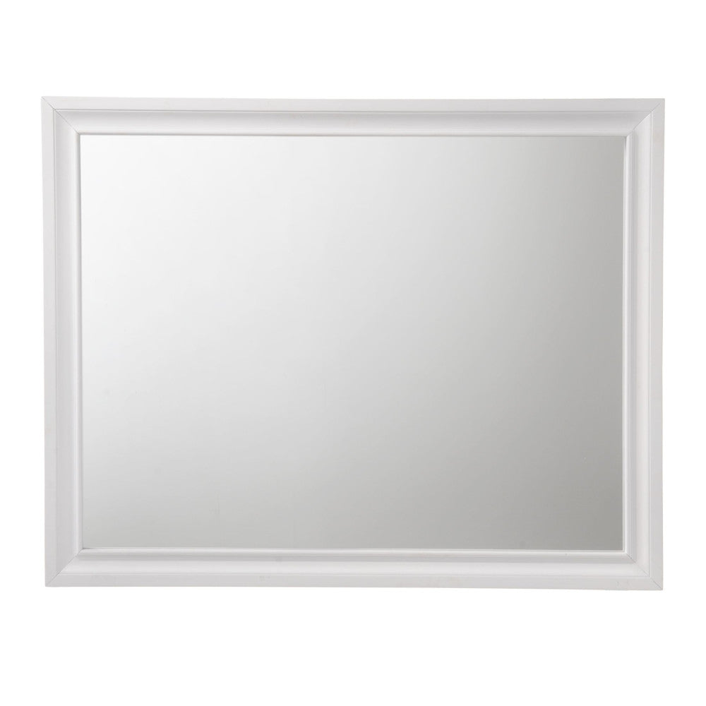 Rectangular white framed wall mirror