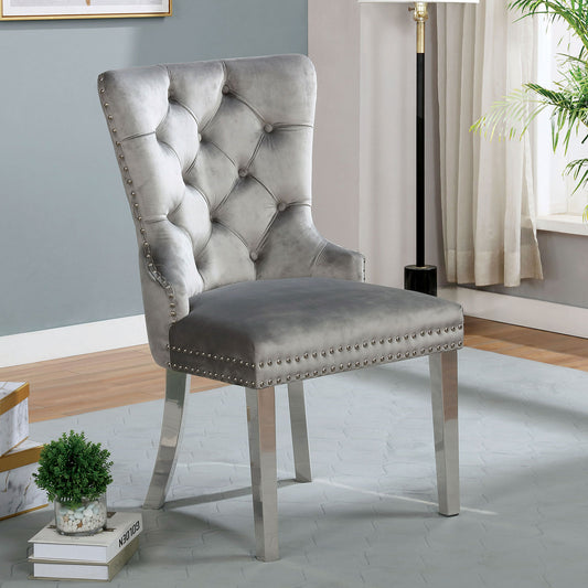 TREATLIFE HOME Contemporary Gray Flannelette Wingback Dining Chairs with Button-Tufted Upholstery, Set of 2