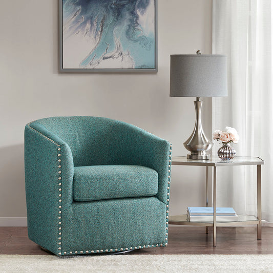 TREATLIFE HOME Swivel Chair with High-Density Foam Cushion, Teal Upholstery and Pewter Nailhead Trim, 360-Degree Rotation