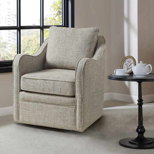 TREATLIFE HOME Wide Seat Swivel Arm Chair with Loose Back Pillow and Black Metal Base, Grey