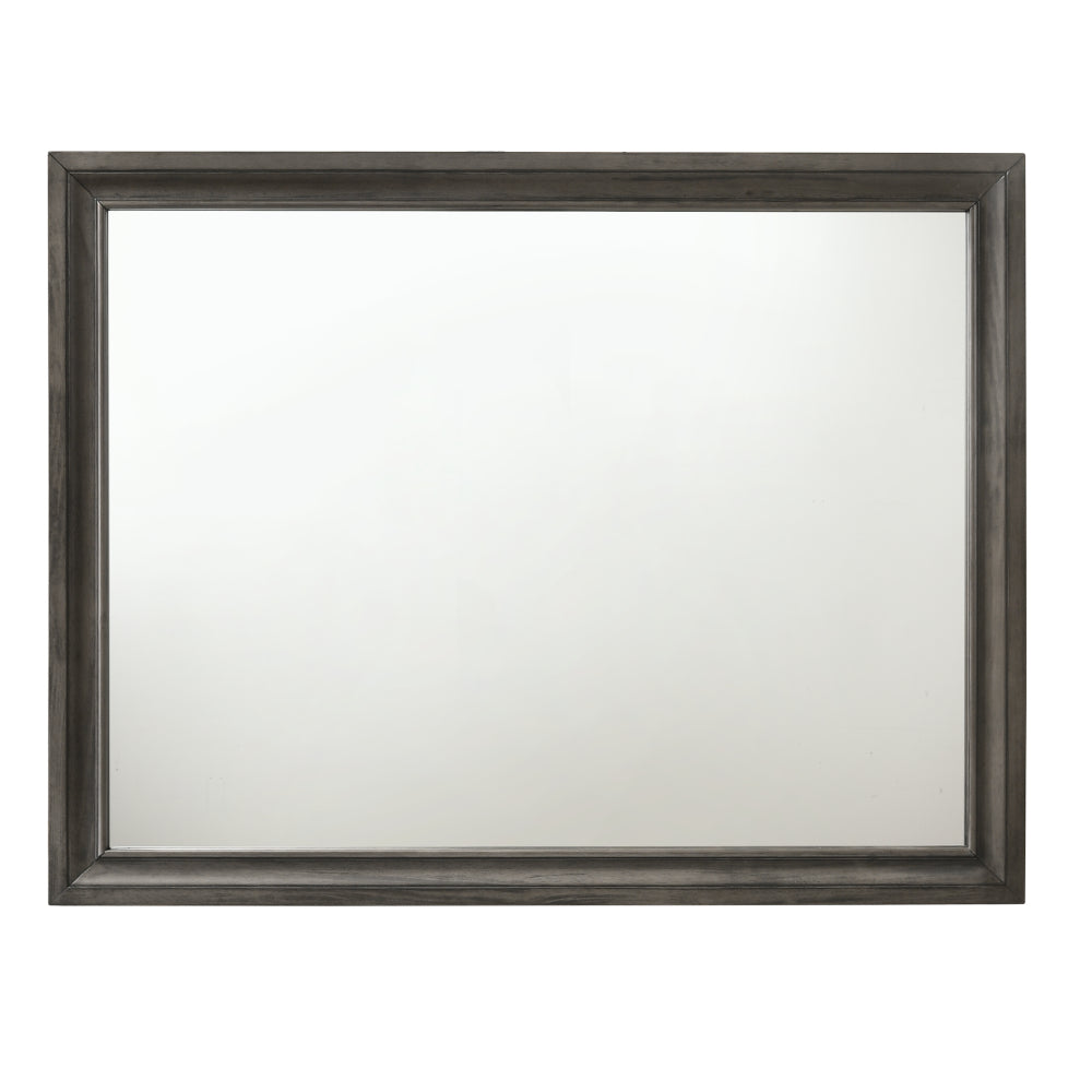 Rectangular dark grey wood framed wall mirror