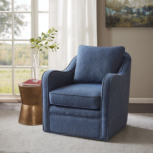 TREATLIFE HOME Wide Seat Swivel Arm Chair with 360 Degree Rotation, Comfortable Upholstered Design, Navy Color