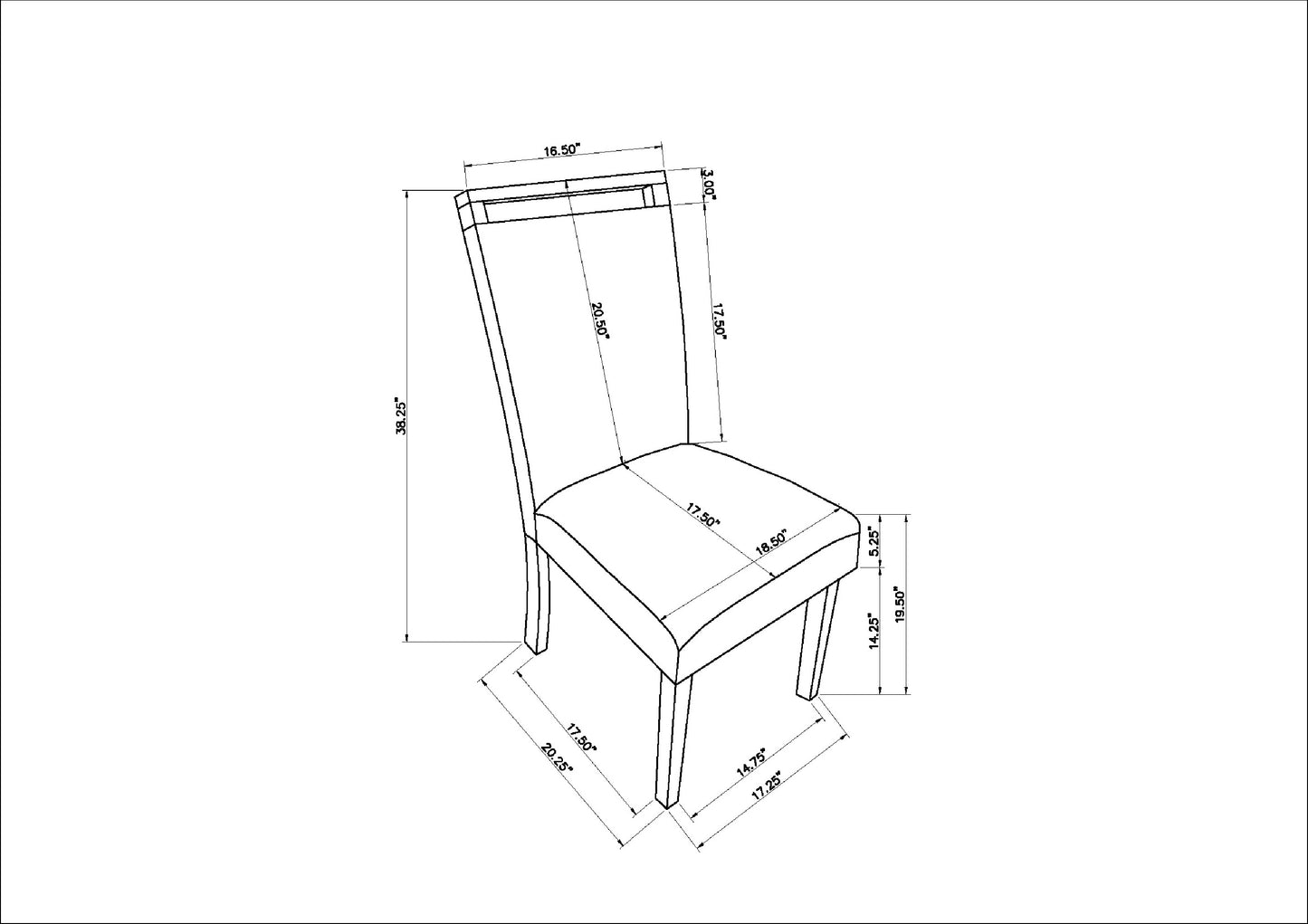 Modern dining chair outline with dimensions