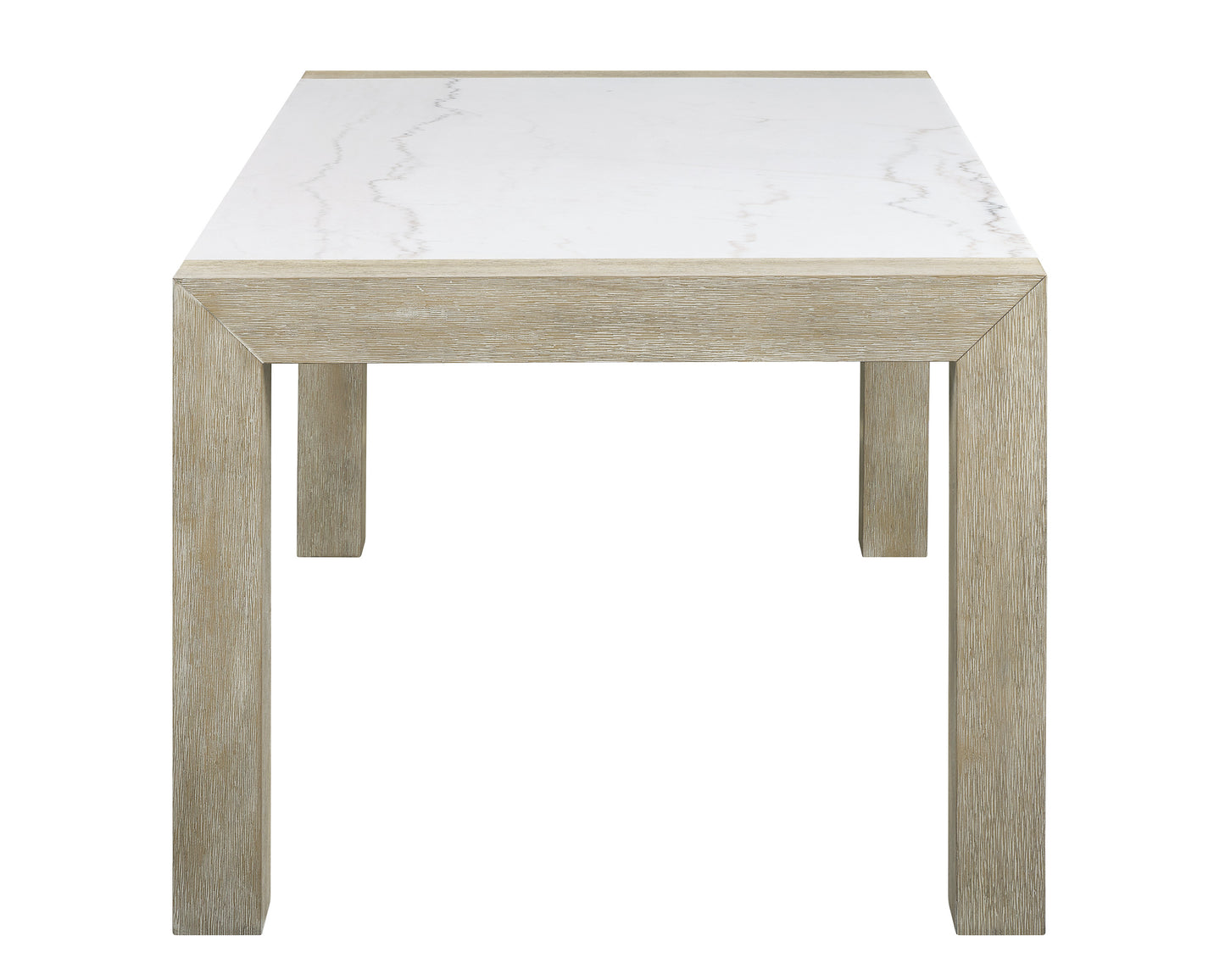 Contemporary dining table with white marble top and light oak wood base