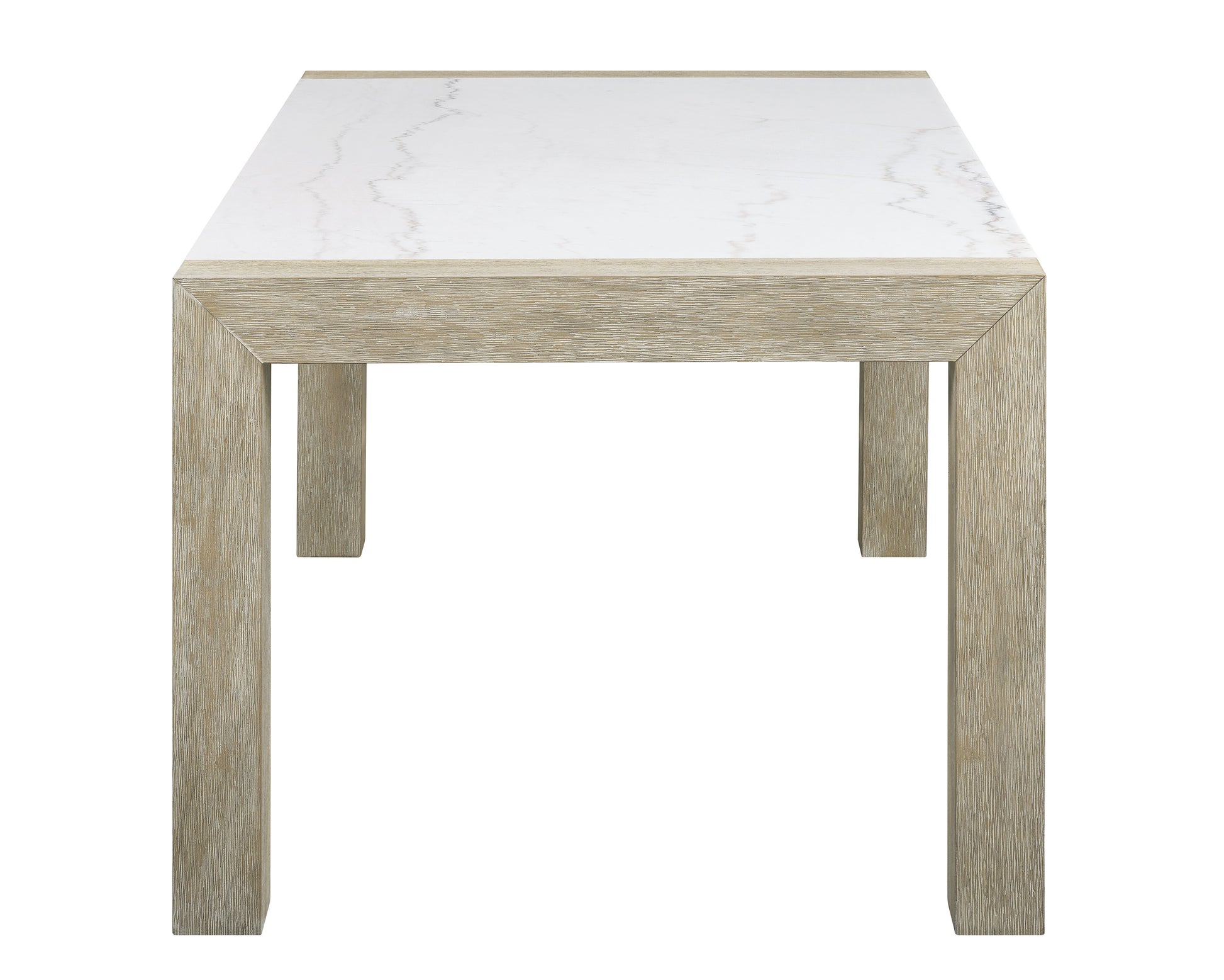 Contemporary dining table with white marble top and light oak wood base