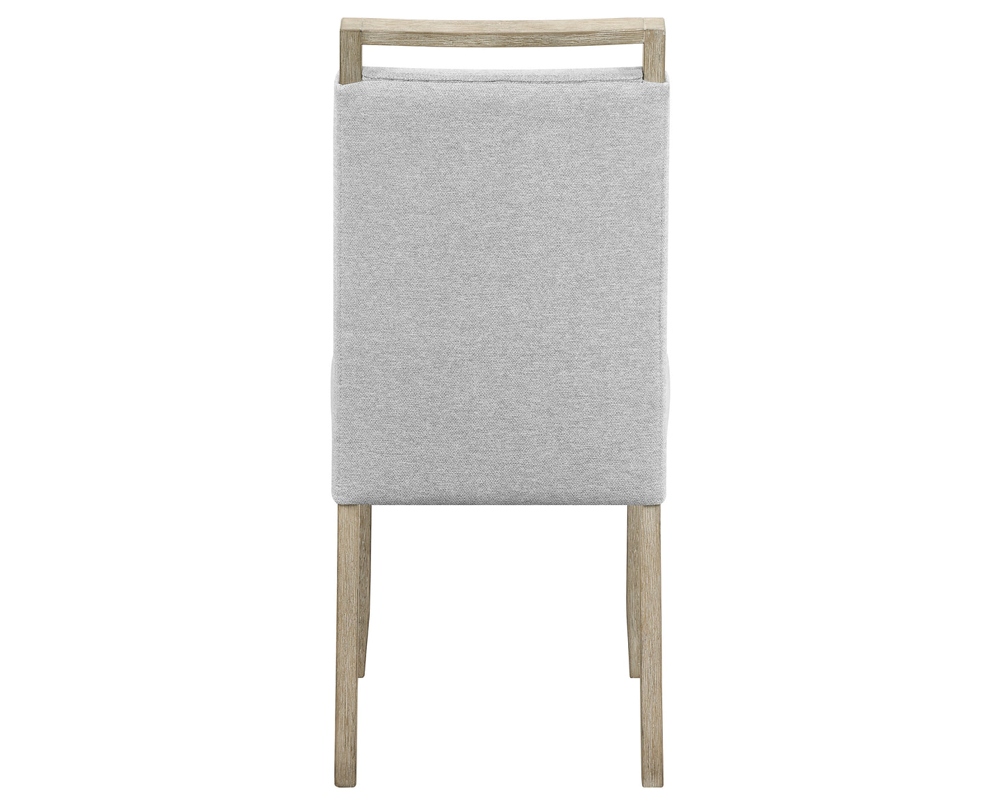 Light gray upholstered dining chair with a natural wood frame