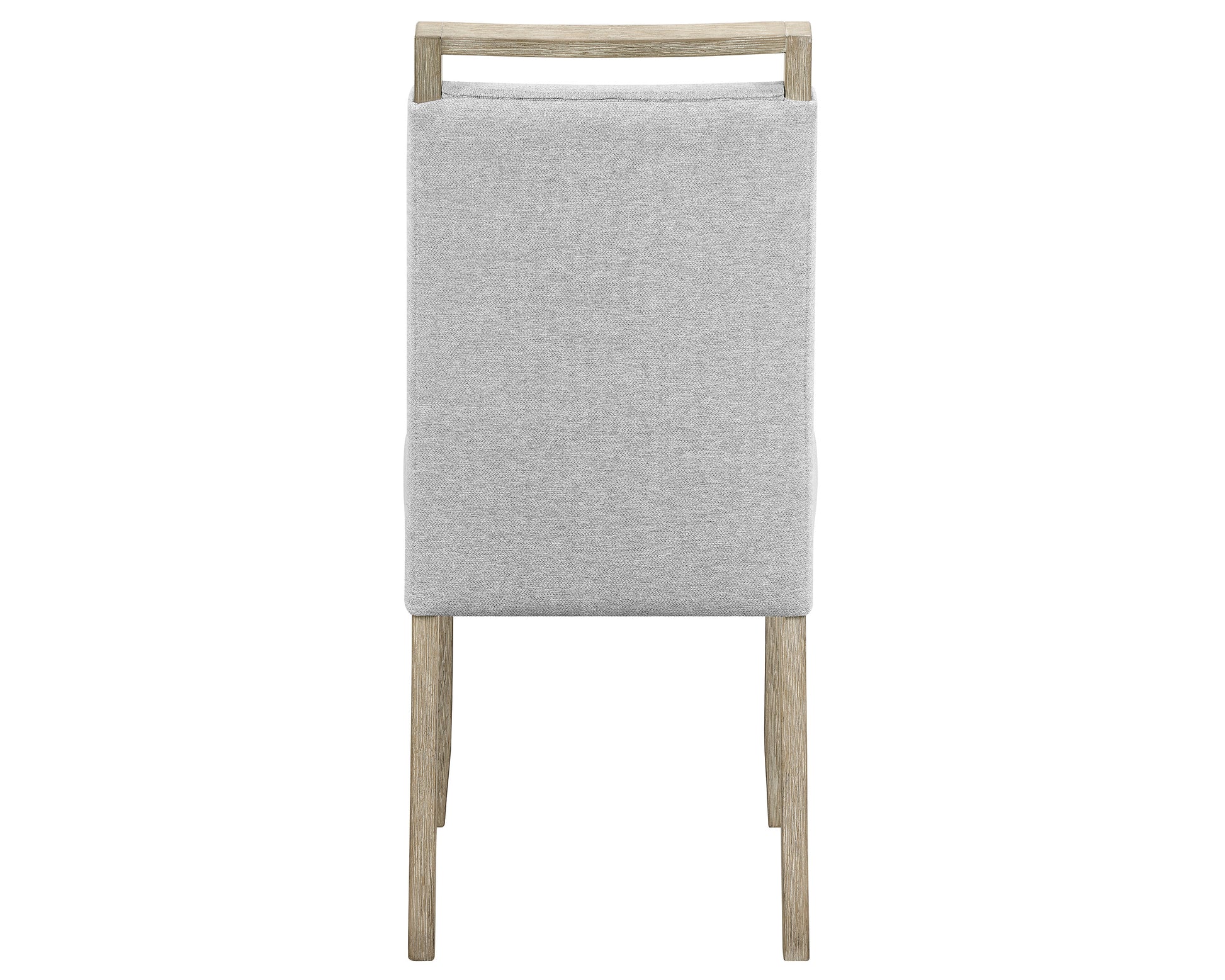 Light gray upholstered dining chair with a natural wood frame