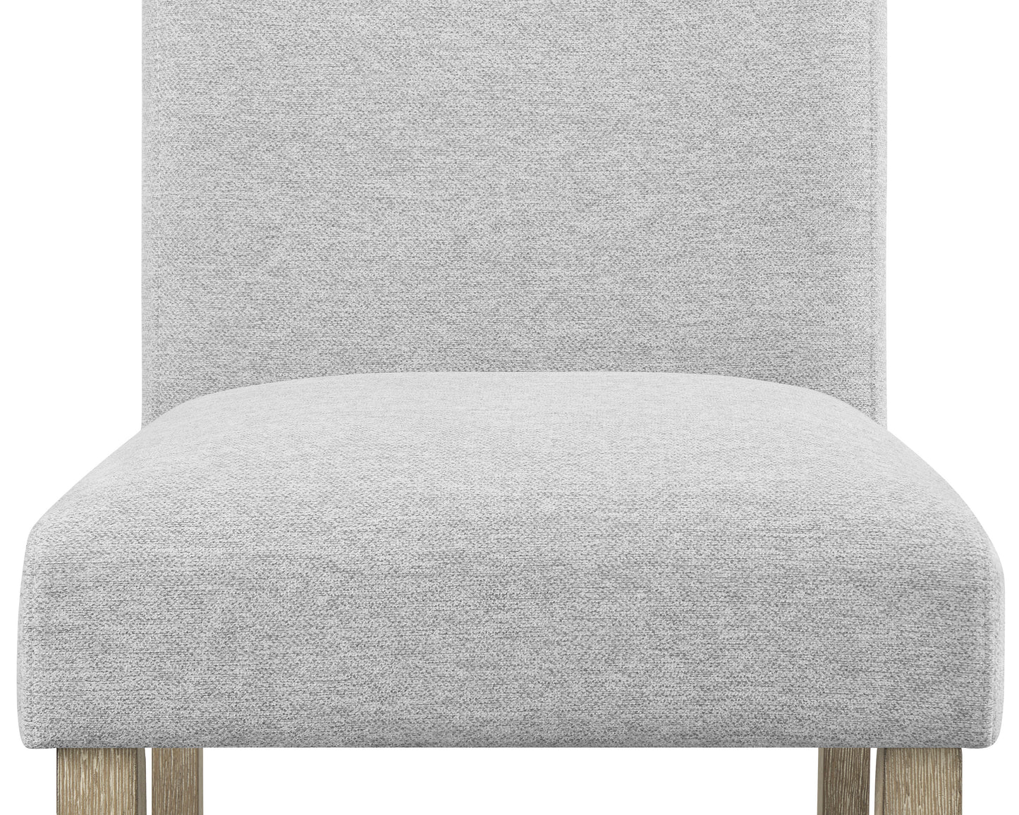 Gray upholstered dining chair with light wood legs