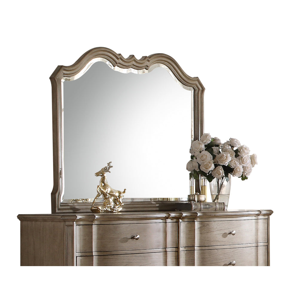 Elegant ornate dresser mirror with wood frame and decorative accents
