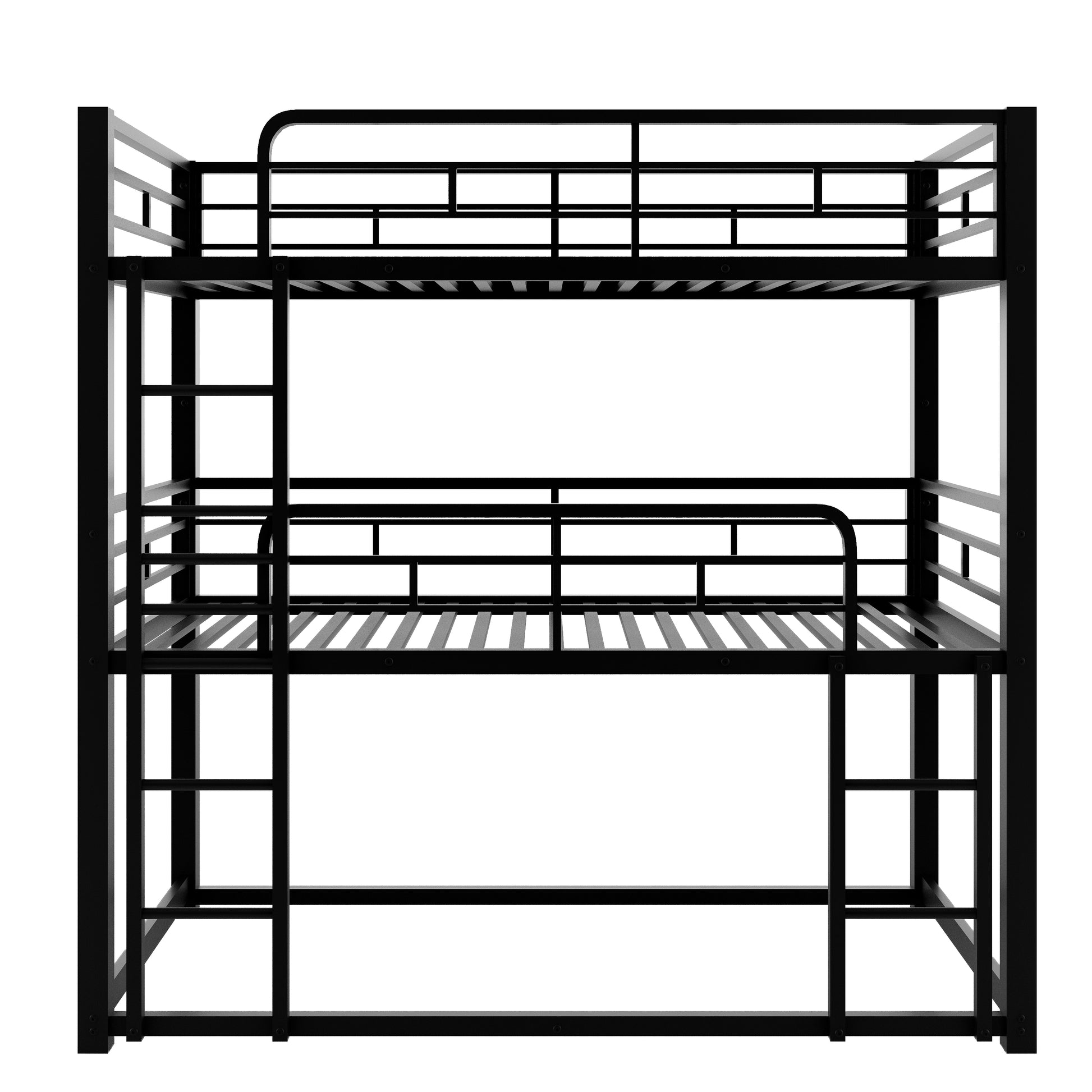 black metal triple bunk bed with ladder