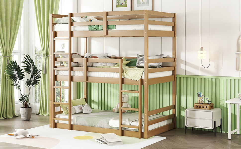 Solid pine wood triple bunk bed with ladders