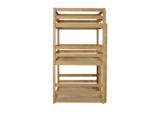 Natural wood bunk bed frame with ladder
