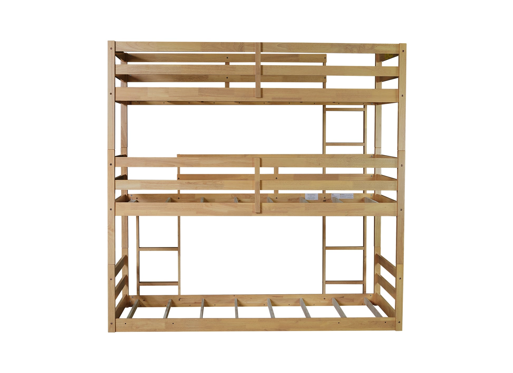 Natural wood triple bunk bed frame with sturdy construction