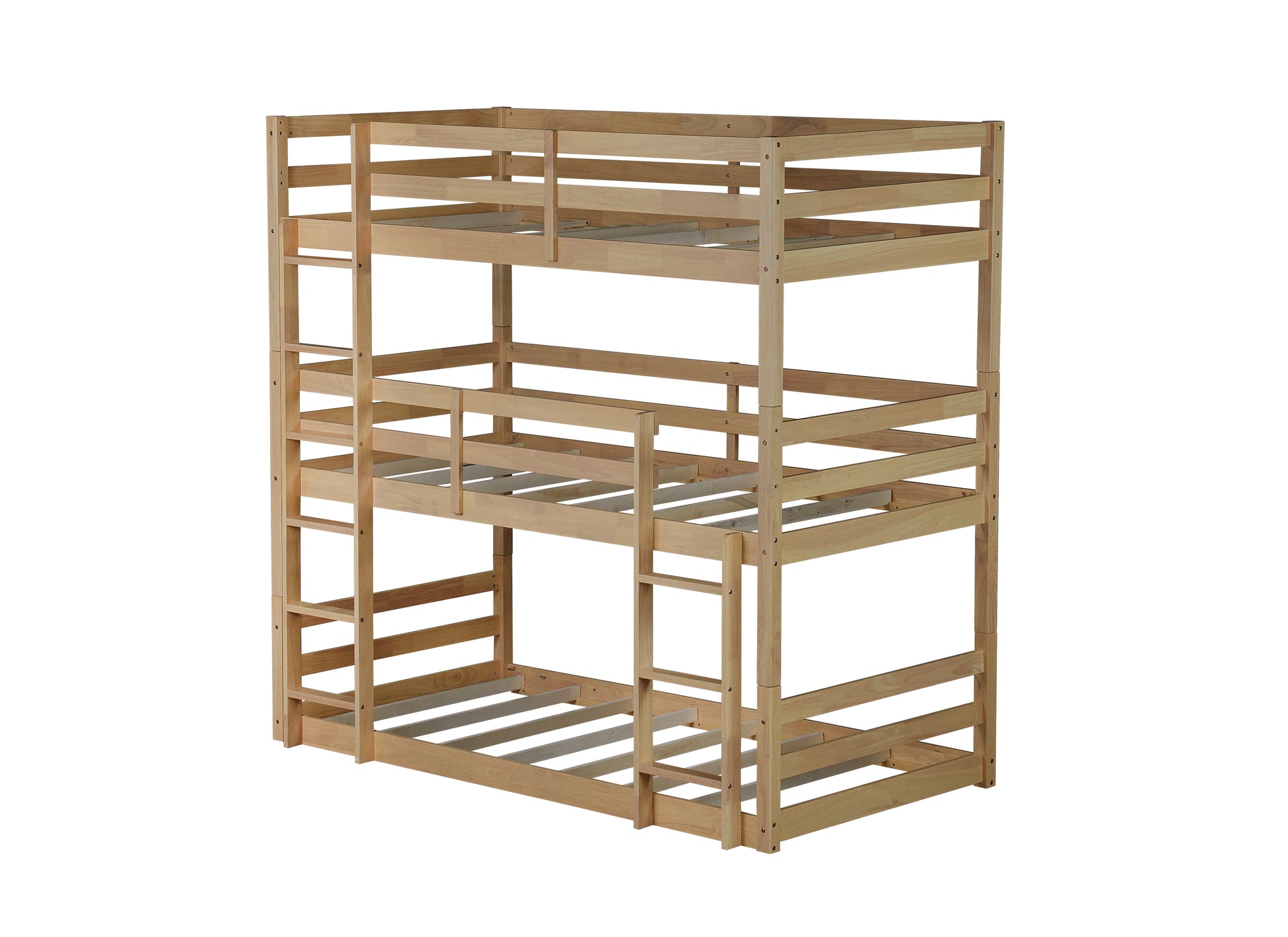 Solid wood triple bunk bed frame with ladder
