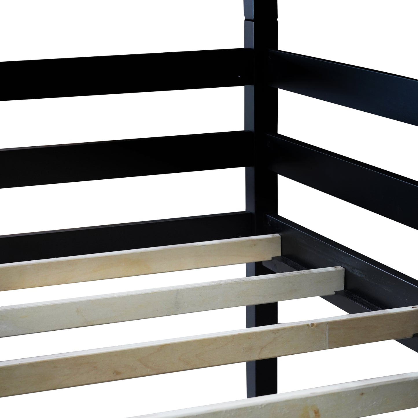 Black metal bed frame with wooden slats modern design for bedroom furniture
